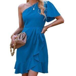 One Shoulder Ruffle Dress A Line Summer Cocktail Party Mini Dress Size Medium